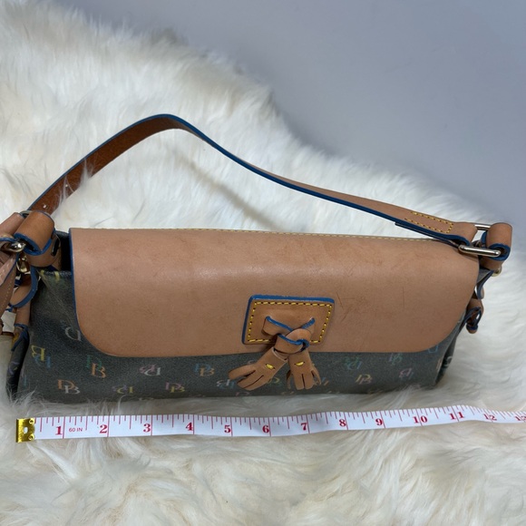 Dooney & Bourke “ Vintage It Bag” Leather Baguette Rainbow Monogram Blue Trim - Picture 15 of 17